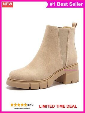 Women's Chelsea Ankle Boots Chunky Block Heel Platform Lug Sole Booties